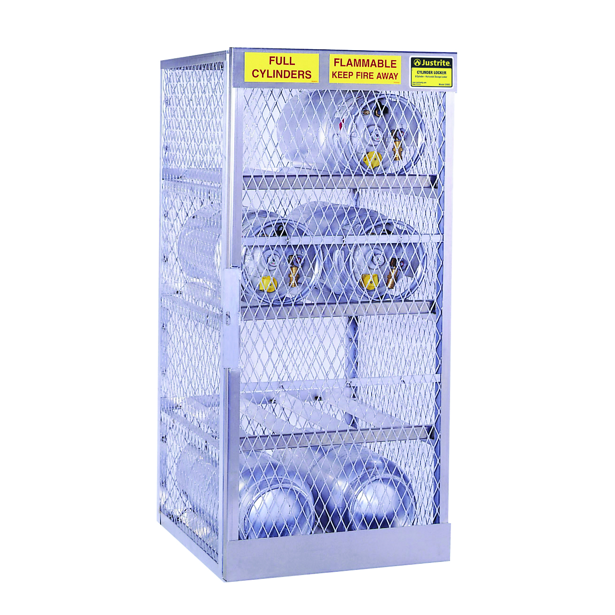 Justrite Gas Cylinder Cabinet Locker — 8 Horizontal LPG Cylinders, 20–33 Lb. Capacity, Aluminum, Model# 23003